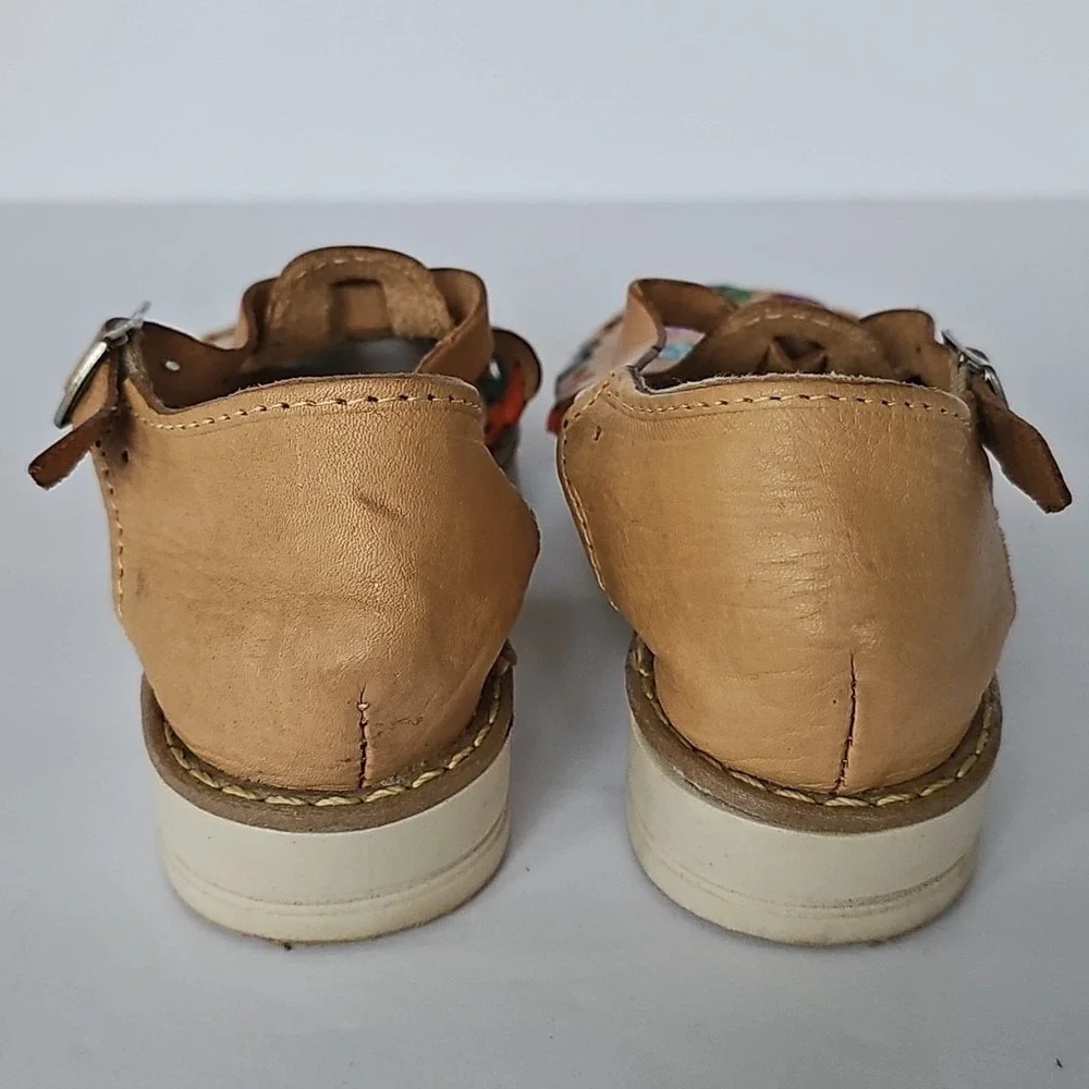Huaraches Embroidered Flower Leather Mexican Sandals Girls Sz 20/ US 4.5 1853